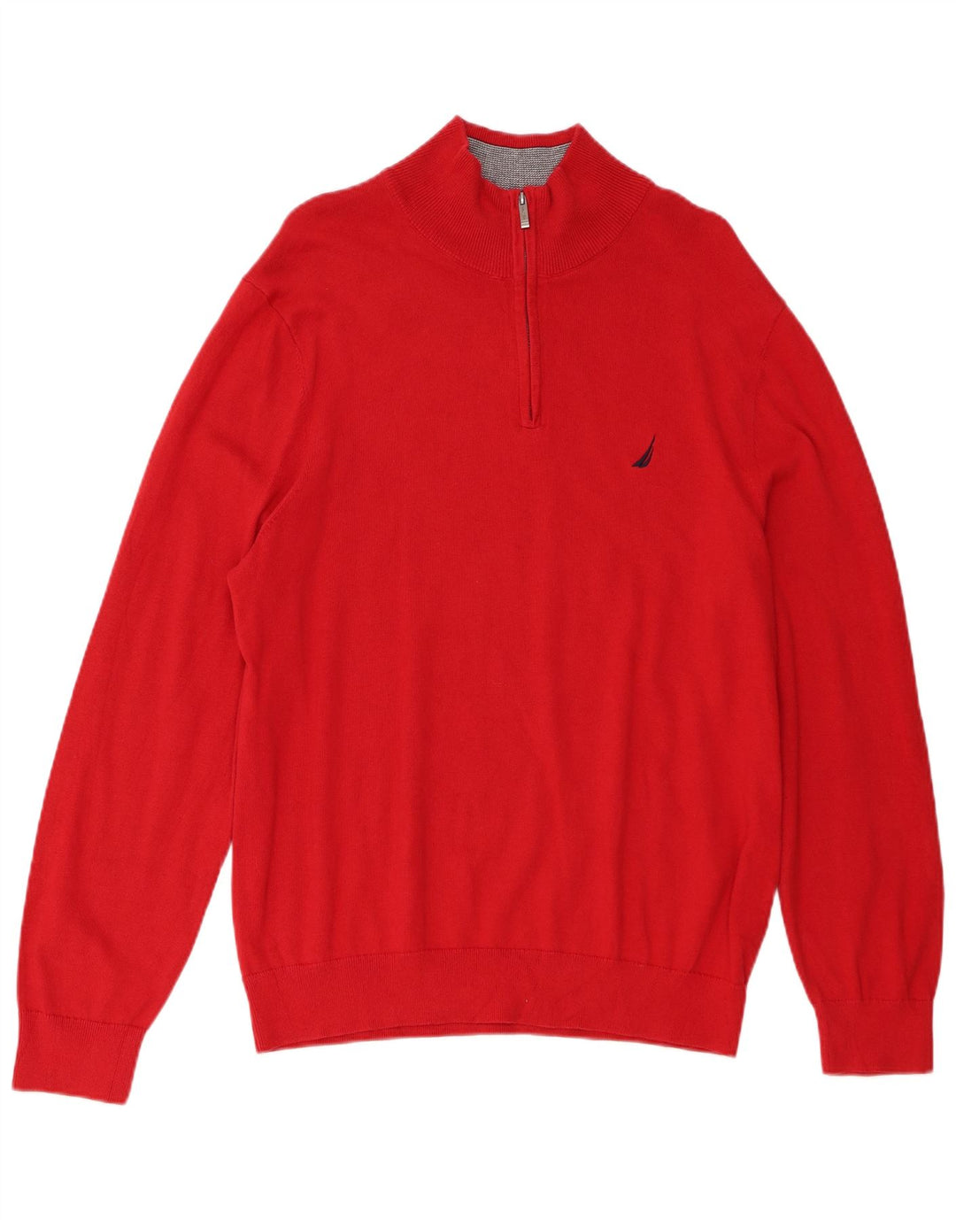 Nautica Mens Zip Neck Jumper Sweater Large Red Cotton