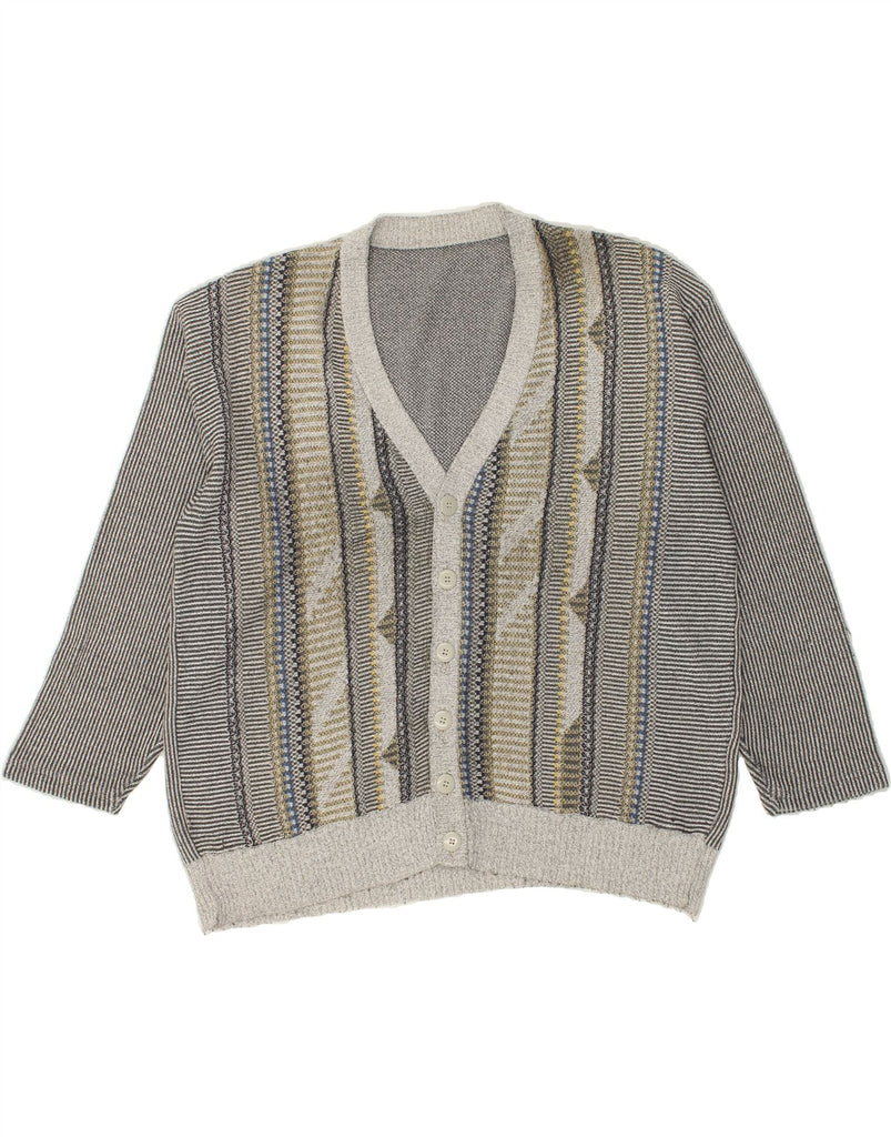 VINTAGE Mens Cardigan Sweater XL Grey Striped | Vintage Vintage | Thrift | Second-Hand Vintage | Used Clothing | Messina Hembry 