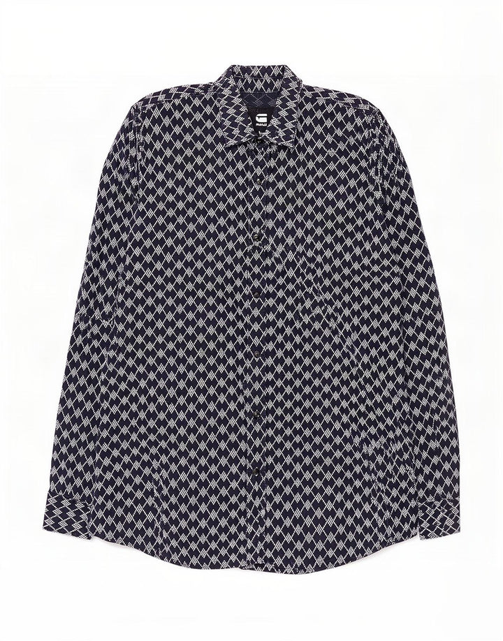 G-Star Mens Shirt Medium Navy Blue Geometric Cotton
