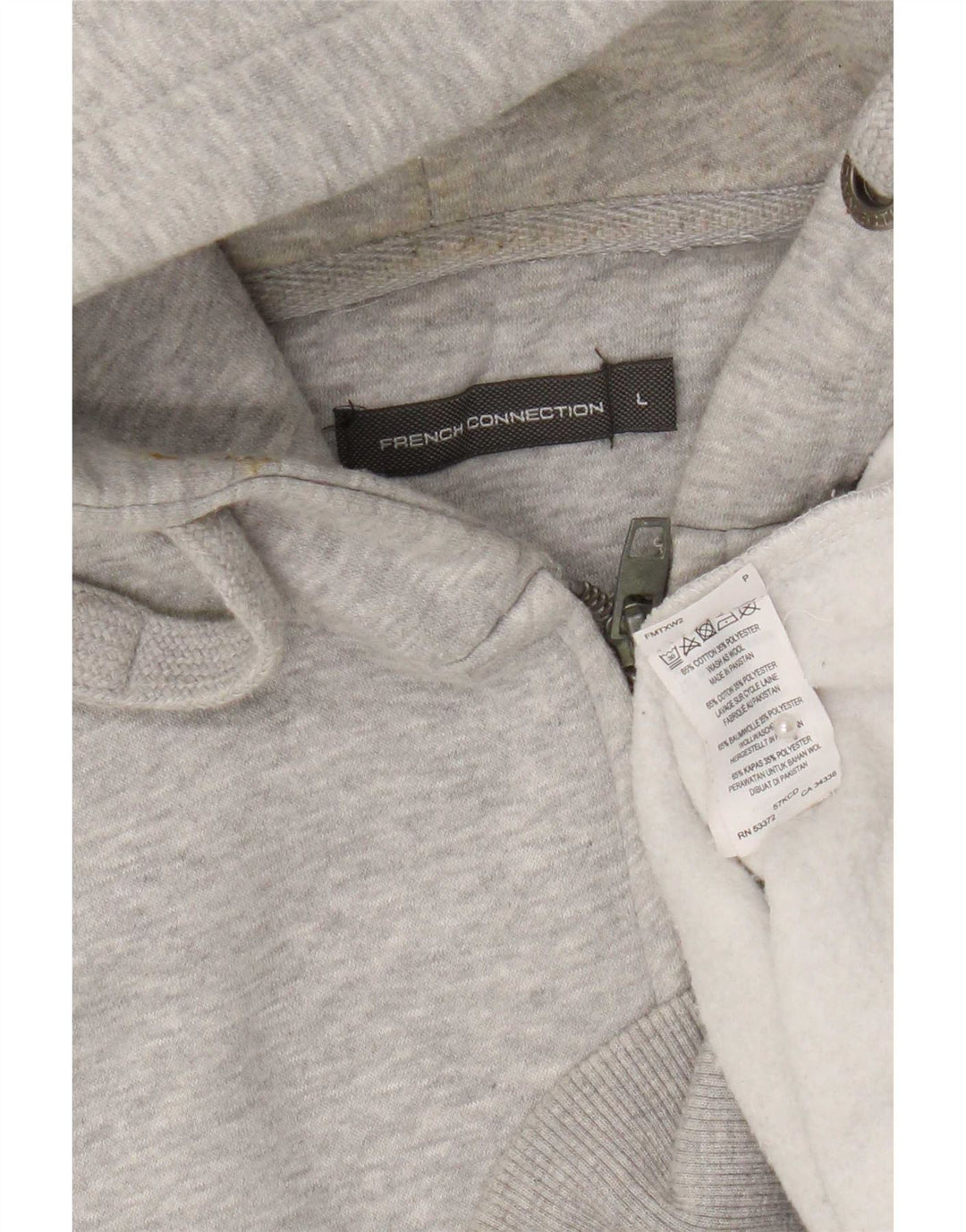 French Connection Mens Graphic Regular Fit Zip Hoodie Sweater Large Grey