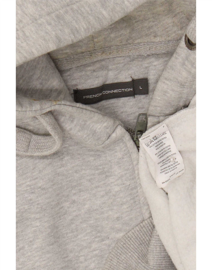 French Connection Mens Graphic Regular Fit Zip Hoodie Sweater Large Grey