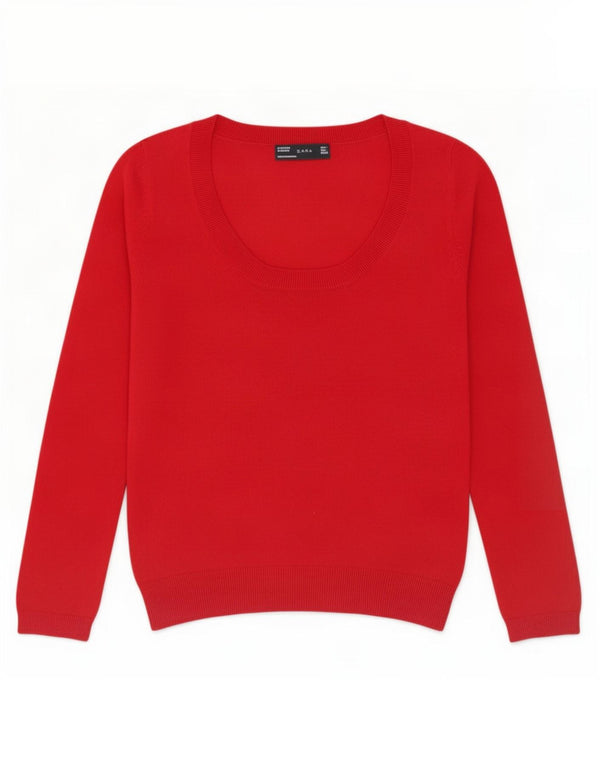 Zara Womens Boat Neck Jumper Sweater UK 14 Large Red Cotton