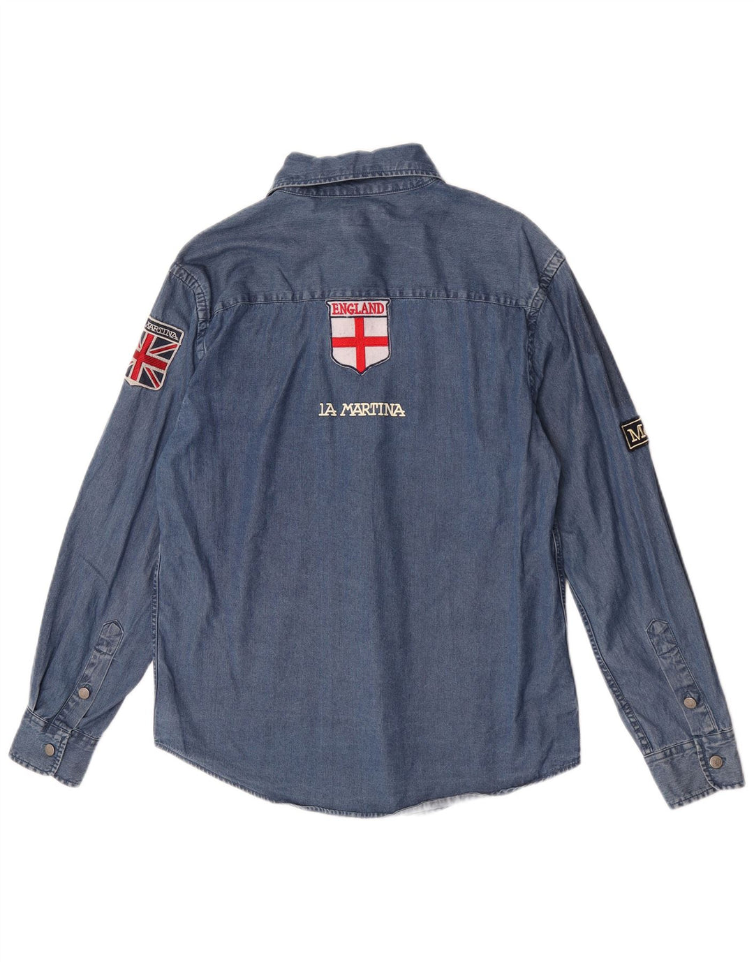 La Martina Mens England Graphic Denim Shirt Small Blue Cotton