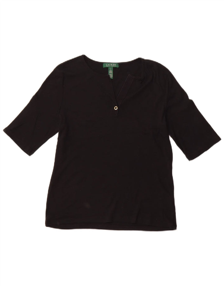 RALPH LAUREN Womens T-Shirt Top Large Black Cotton