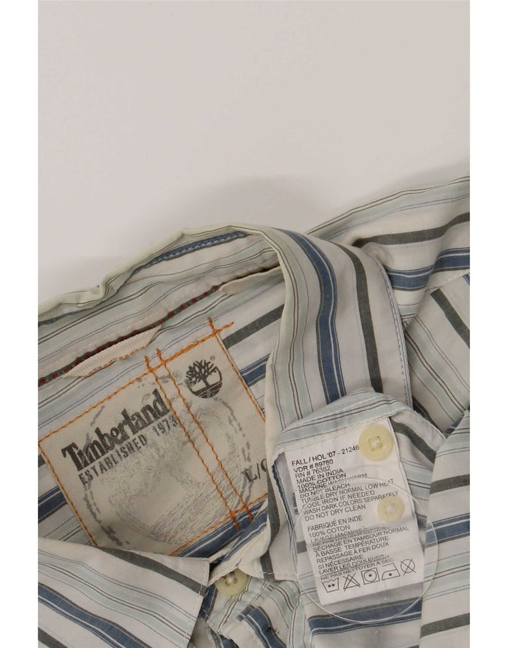 Timberland Mens Shirt Large Blue Striped Cotton