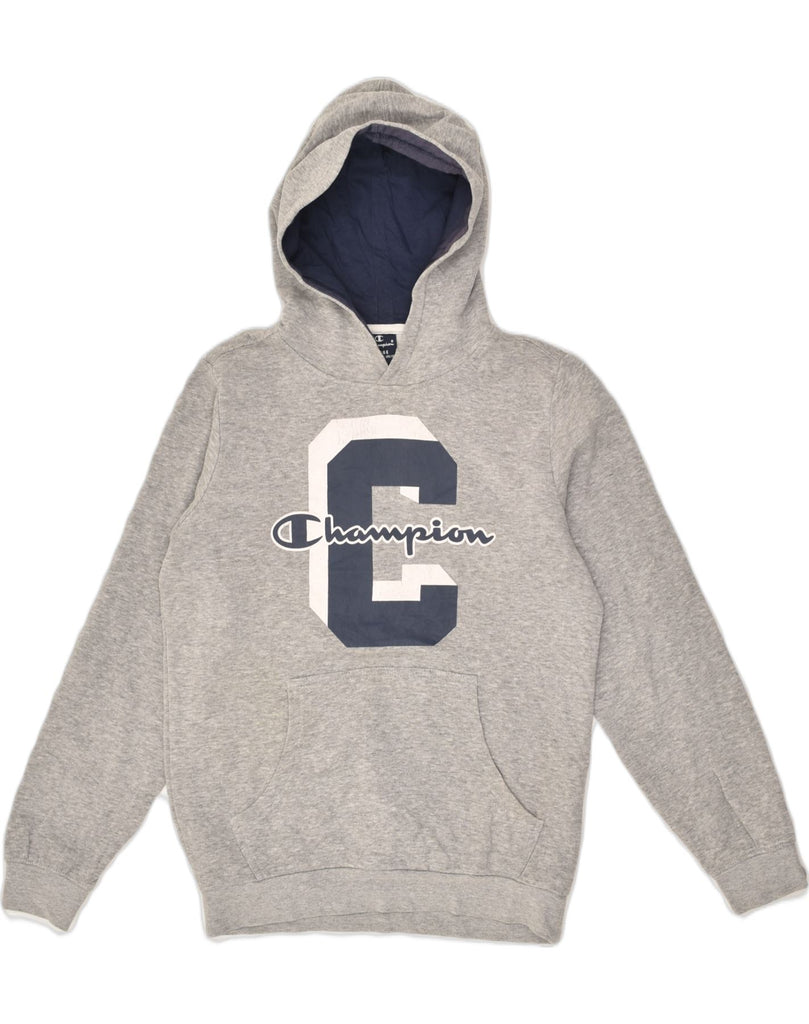 CHAMPION Boys Graphic Hoodie Jumper 11-12 Years Large Grey Cotton | Vintage Champion | Thrift | Second-Hand Champion | Used Clothing | Messina Hembry 