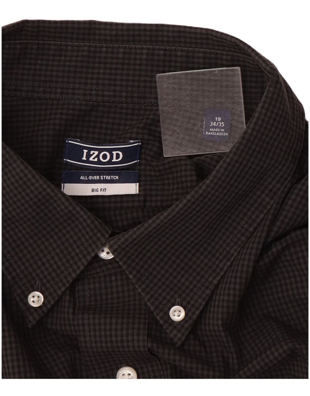 IZOD Mens Big Fit Shirt Size 19 3XL Grey Gingham Cotton