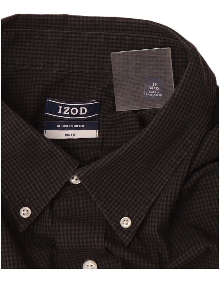 IZOD Mens Big Fit Shirt Size 19 3XL Grey Gingham Cotton