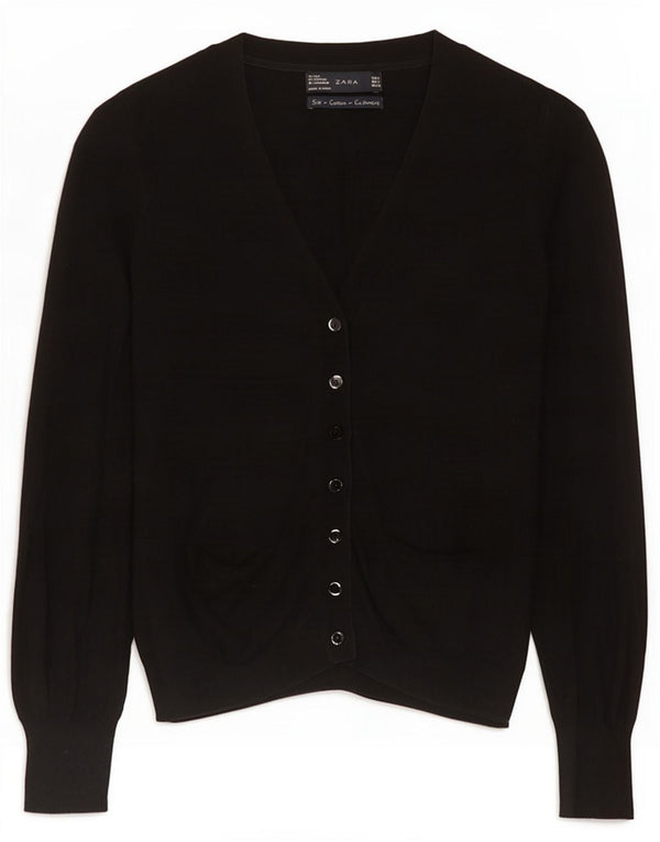 Zara Womens Cardigan Sweater UK 10 Small Black Silk