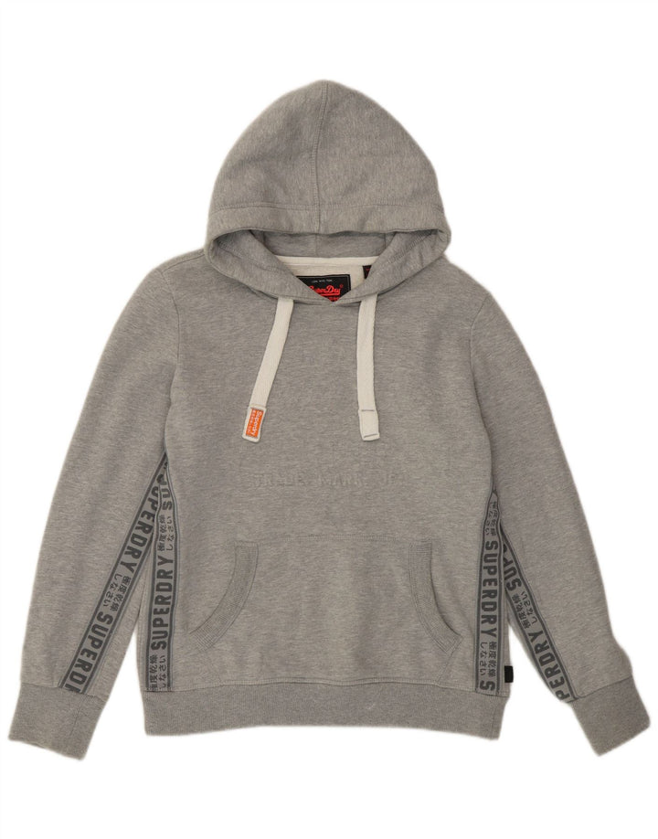 SUPERDRY Womens Graphic Hoodie Jumper UK 12 Medium Grey Cotton Vintage Superdry and Second-Hand Superdry from Messina Hembry 