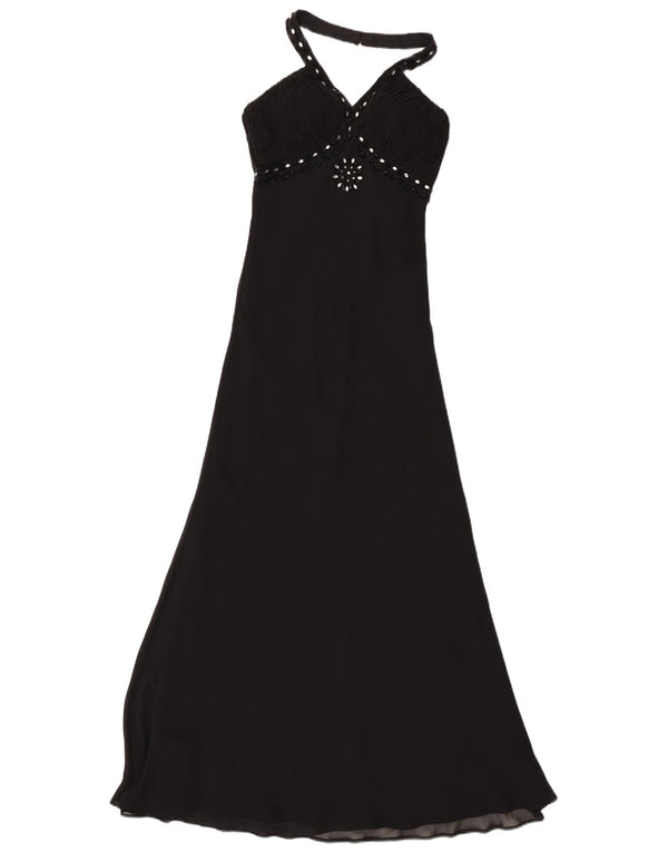 Vintage Womens Maxi Halter Dress UK 8 Small Black Polyester