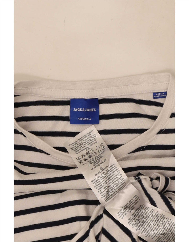 Jack & Jones Mens T-Shirt Top Large White Striped Cotton