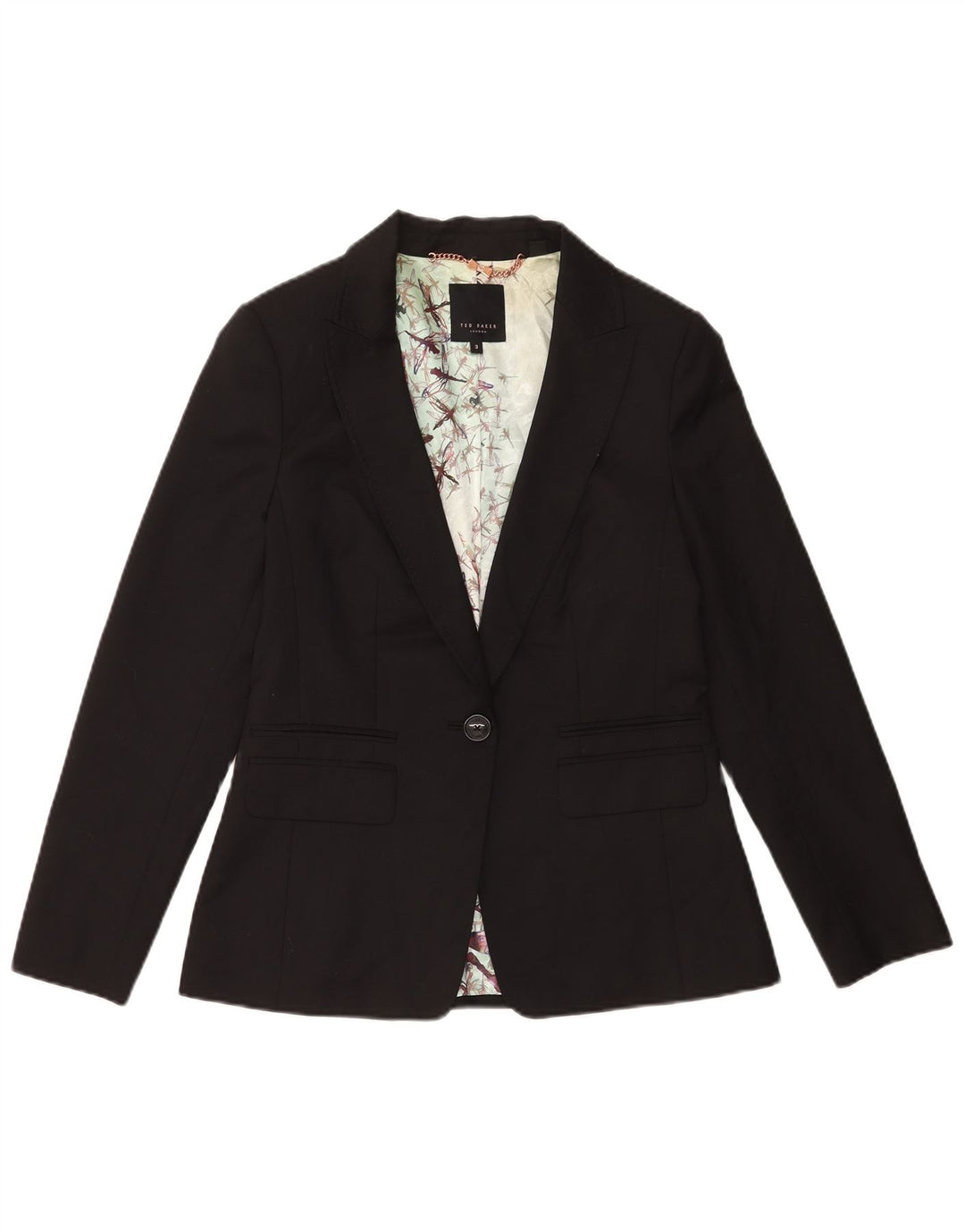 Ted Baker Womens 1 Button Blazer Jacket Size 3 Medium Black Wool