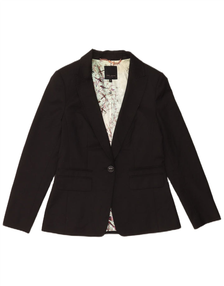 Ted Baker Womens 1 Button Blazer Jacket Size 3 Medium Black Wool