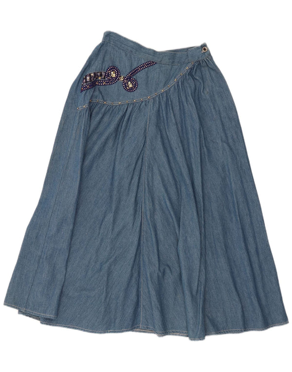 Vintage Womens Denim Skirt IT 44 Medium W26 Blue Paisley Cotton