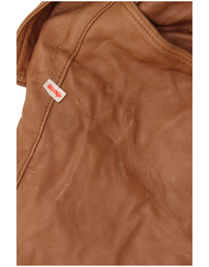 VINTAGE Mens Military Leather Jacket UK 44 2XL Brown Leather
