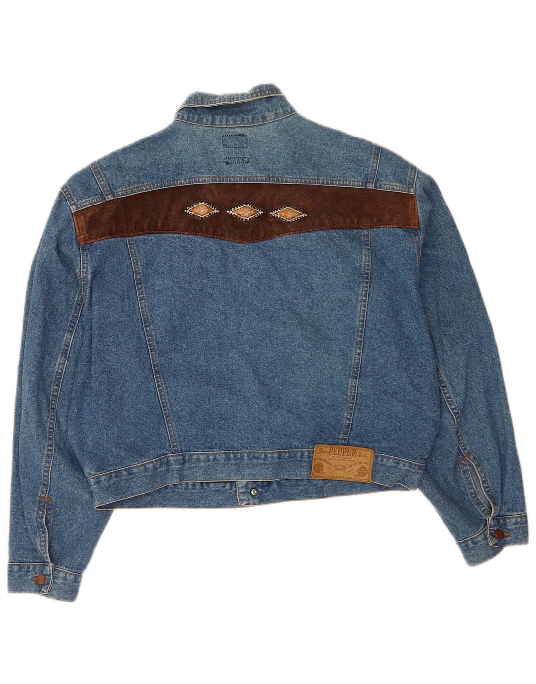 Vintage Womens Crop Oversized Denim Jacket UK 14 Medium Blue Cotton