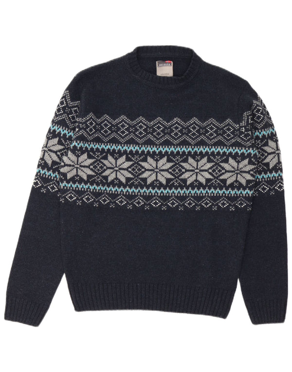 Watsons Mens Crew Neck Jumper Sweater EU 48/50 Medium Navy Blue Fair Isle