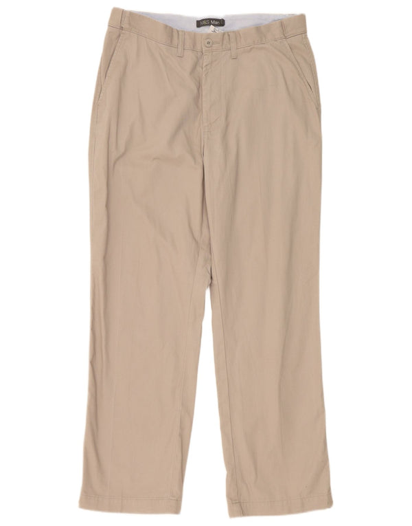 Marks & Spencer Mens Straight Chino Trousers W36 L31 Grey Polyester