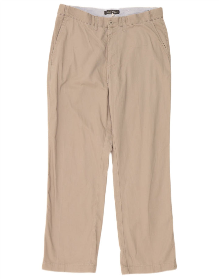 Marks & Spencer Mens Straight Chino Trousers W36 L31 Grey Polyester