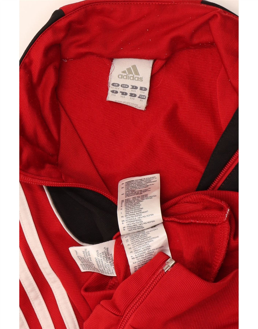 Adidas Boys Tracksuit Top Jacket 15-16 Years Red Colourblock Polyester