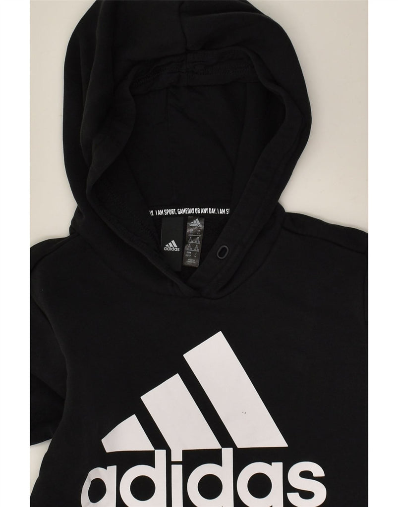 ADIDAS Womens Graphic Hoodie Jumper UK 4/6 XS Black Cotton | Vintage Adidas | Thrift | Second-Hand Adidas | Used Clothing | Messina Hembry 