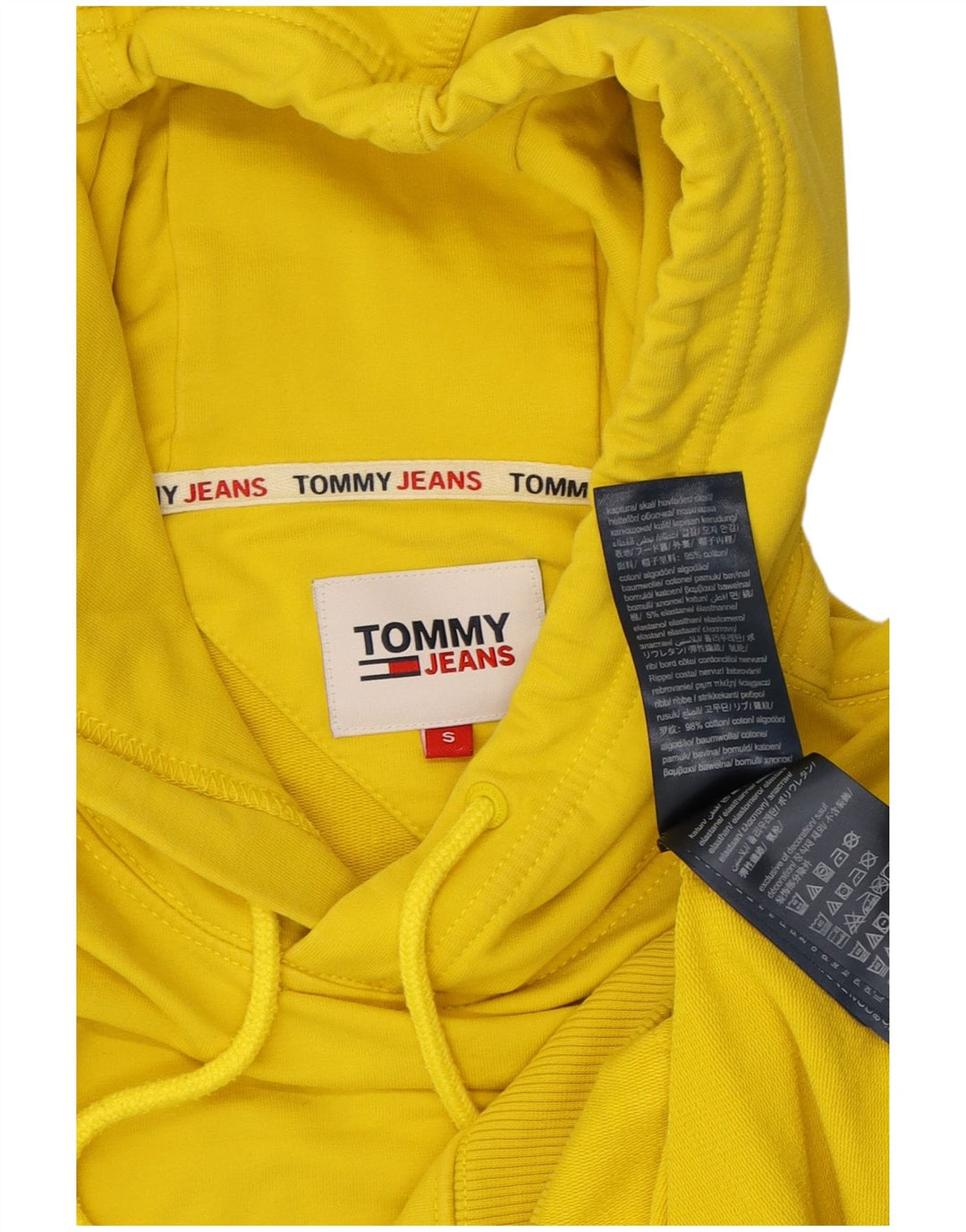 TOMMY HILFIGER Mens Hoodie Jumper Small Yellow Cotton