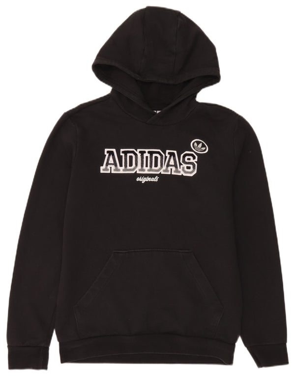 Adidas Boys Graphic Hoodie Jumper 13-14 Years Black Cotton