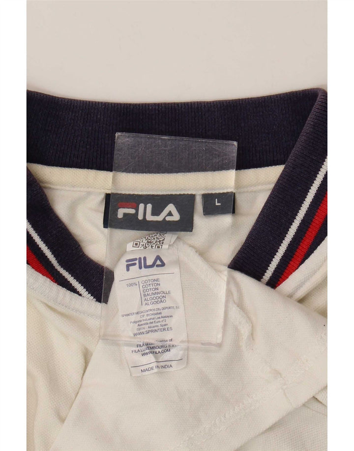 Fila Mens Polo Shirt Large White Striped Cotton
