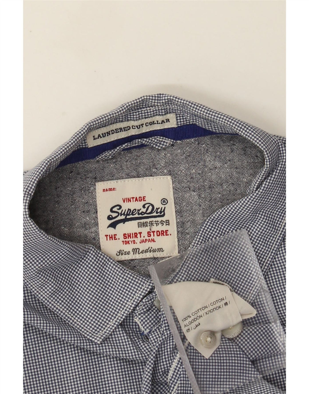 Superdry Mens Shirt Medium Navy Blue Gingham Cotton