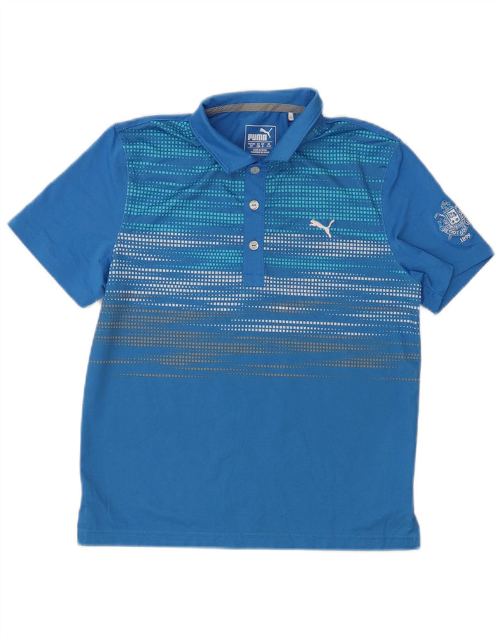 PUMA Boys Polo Shirt 7-8 Years Blue Geometric Polyester