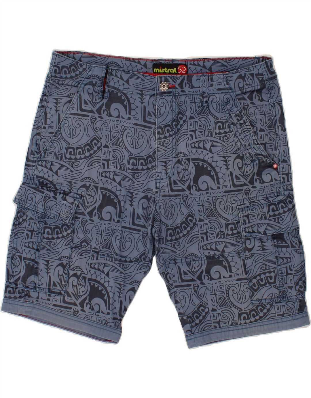 MISTRAL Mens Abstract Pattern Cargo Shorts IT 52 XL W38 Blue Cotton Vintage Mistral and Second-Hand Mistral from Messina Hembry 