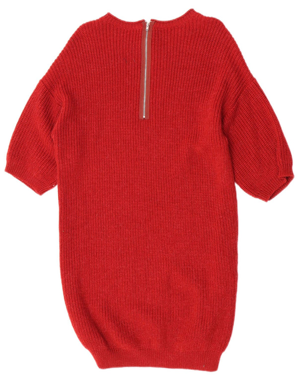 Stefanel Womens 3/4 Sleeve Jumper Dress UK 14 Medium Burgundy Acrylic