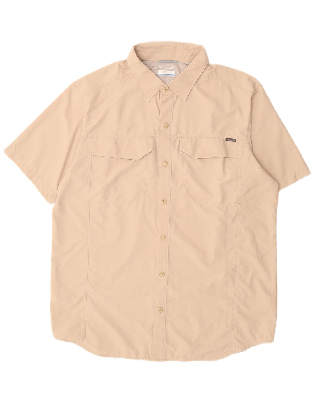 Columbia Mens Omni-Shade Short Sleeve Shirt Large Beige Nylon