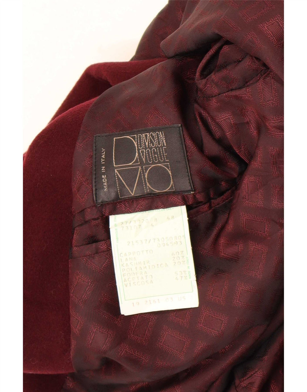 Division Vogue Mens Overcoat IT 48 Medium Burgundy Wool