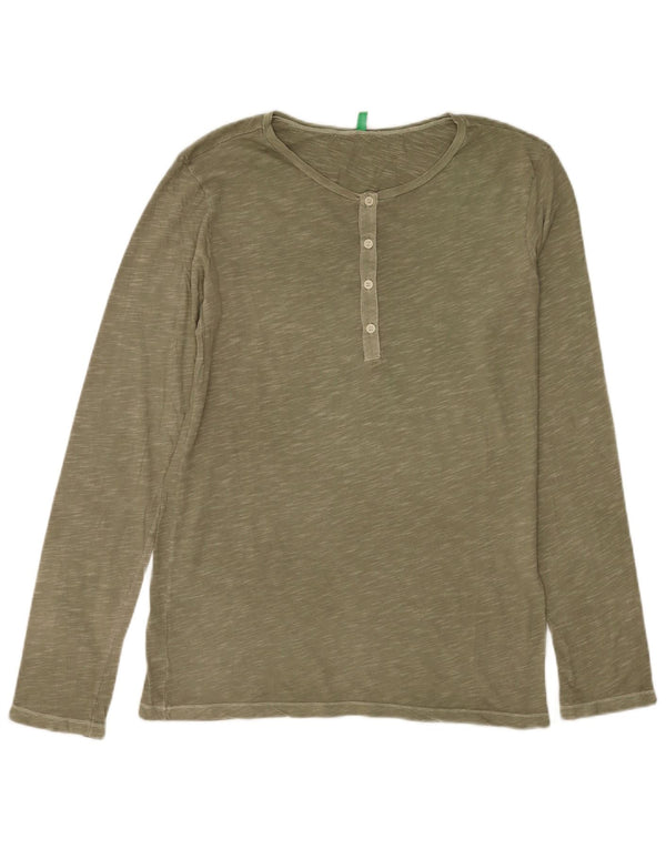 Benetton Mens Top Long Sleeve Medium Khaki Flecked