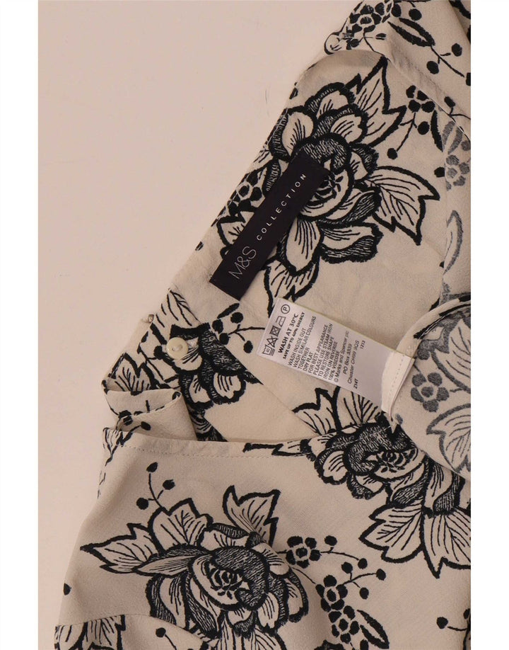 Marks & Spencer Womens Blouse Top UK 14 Large Off White Floral Viscose