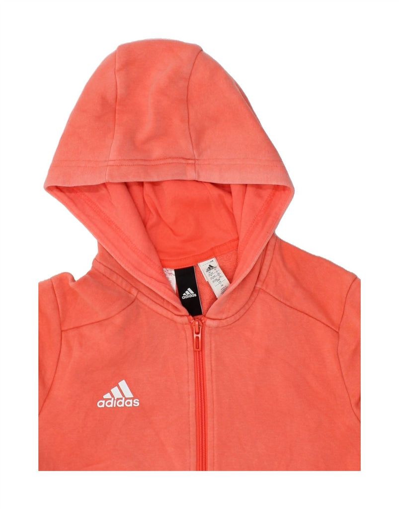 ADIDAS Girls Graphic Zip Hoodie Sweater 13-14 Years Orange Polyester Vintage Adidas and Second-Hand Adidas from Messina Hembry 