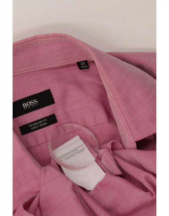 Hugo Boss Mens Regular Fit Shirt Size 40 15 1/2 Medium Pink Cotton