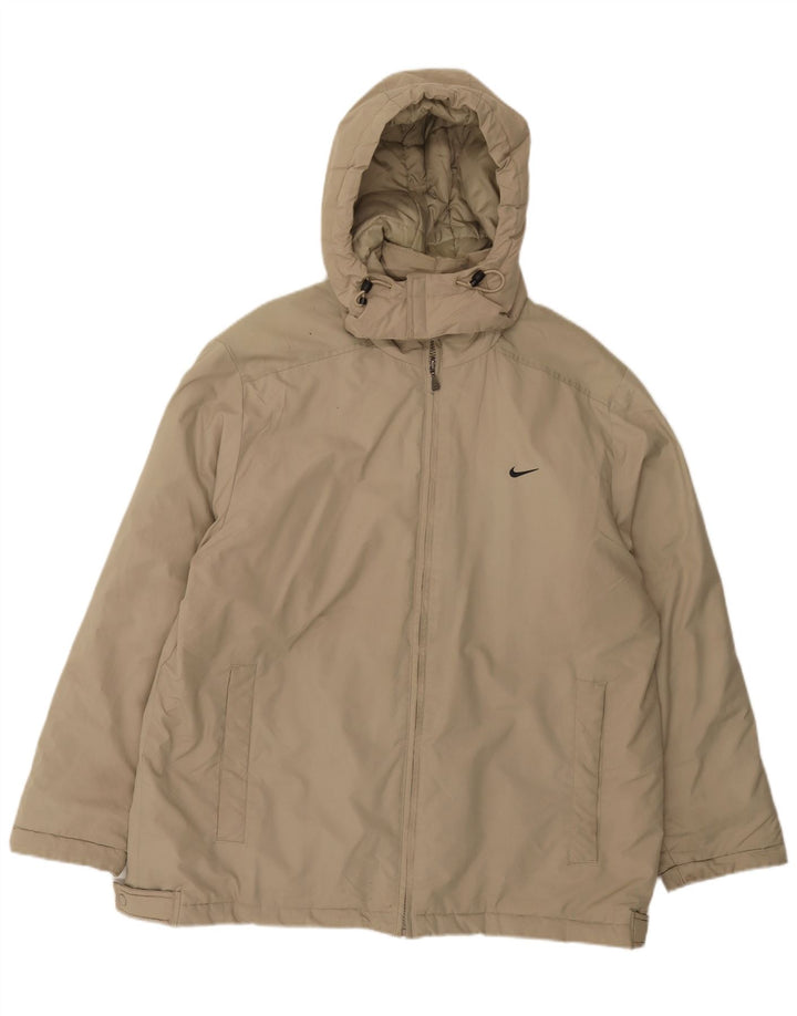 Nike Mens Hooded Windbreaker Jacket UK 42/44 Large Beige Polyester