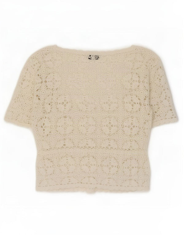 Sasha Womens Crop Short Sleeve Crochet Bolero Top UK 14 Large White Floral