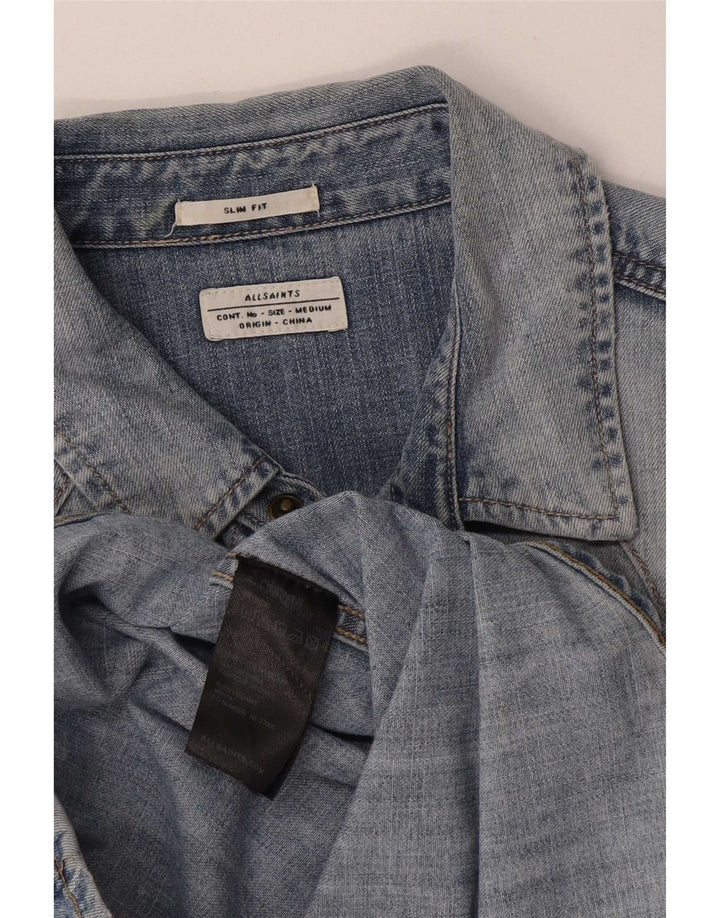 All Saints Mens Slim Fit Denim Shirt Medium Blue Cotton