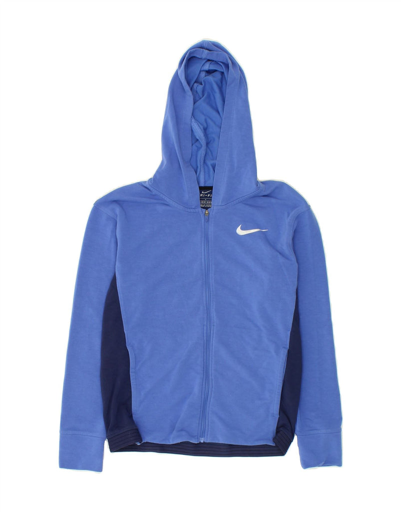 NIKE Boys Dri Fit Zip Hoodie Sweater 12-13 Years Large Blue Colourblock | Vintage Nike | Thrift | Second-Hand Nike | Used Clothing | Messina Hembry 