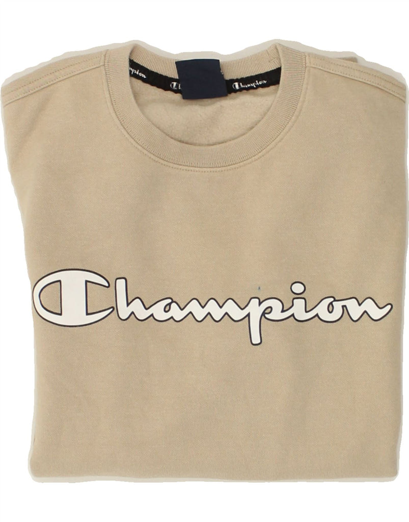 CHAMPION Mens Sweatshirt Jumper Small Beige Cotton | Vintage Champion | Thrift | Second-Hand Champion | Used Clothing | Messina Hembry 