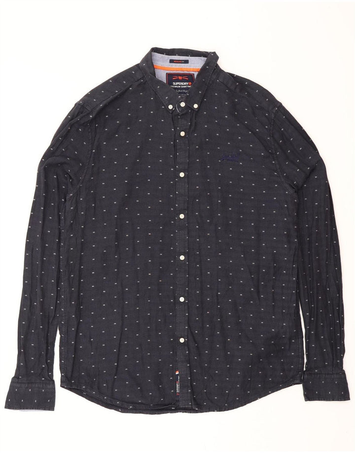 SUPERDRY Mens Regular Fit Shirt XL Navy Blue Spotted Cotton