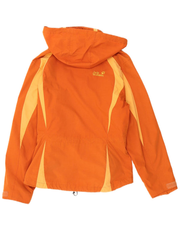 Jack Wolfskin Womens Hooded Rain Jacket UK 14 Medium Orange Colourblock