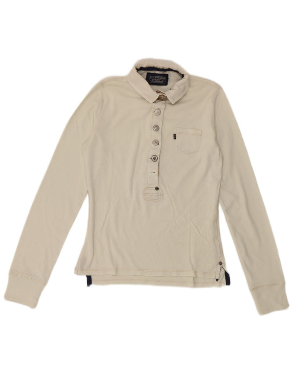 Ralph Lauren Womens Long Sleeve Rugby Polo Shirt UK 12 Medium Off White