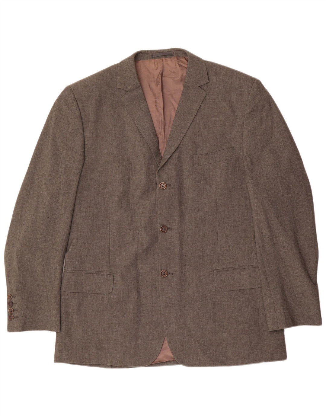 Massimo Dutti Mens Stretch 3 Button Blazer Jacket UK 46 XL Brown Polyester