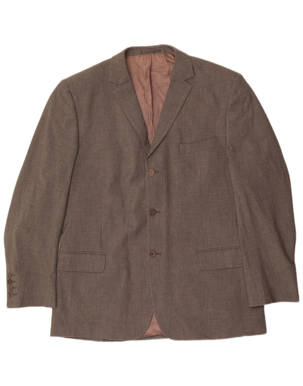Massimo Dutti Mens Stretch 3 Button Blazer Jacket UK 46 XL Brown Polyester