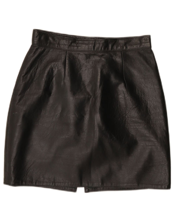 Vintage Womens Mini Leather Skirt IT 44 Medium W26 Black Leather